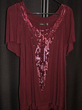 APT 9 Knit Blouse Women’s 3X Burgundy Sequin Accent Flowy Soft Knit